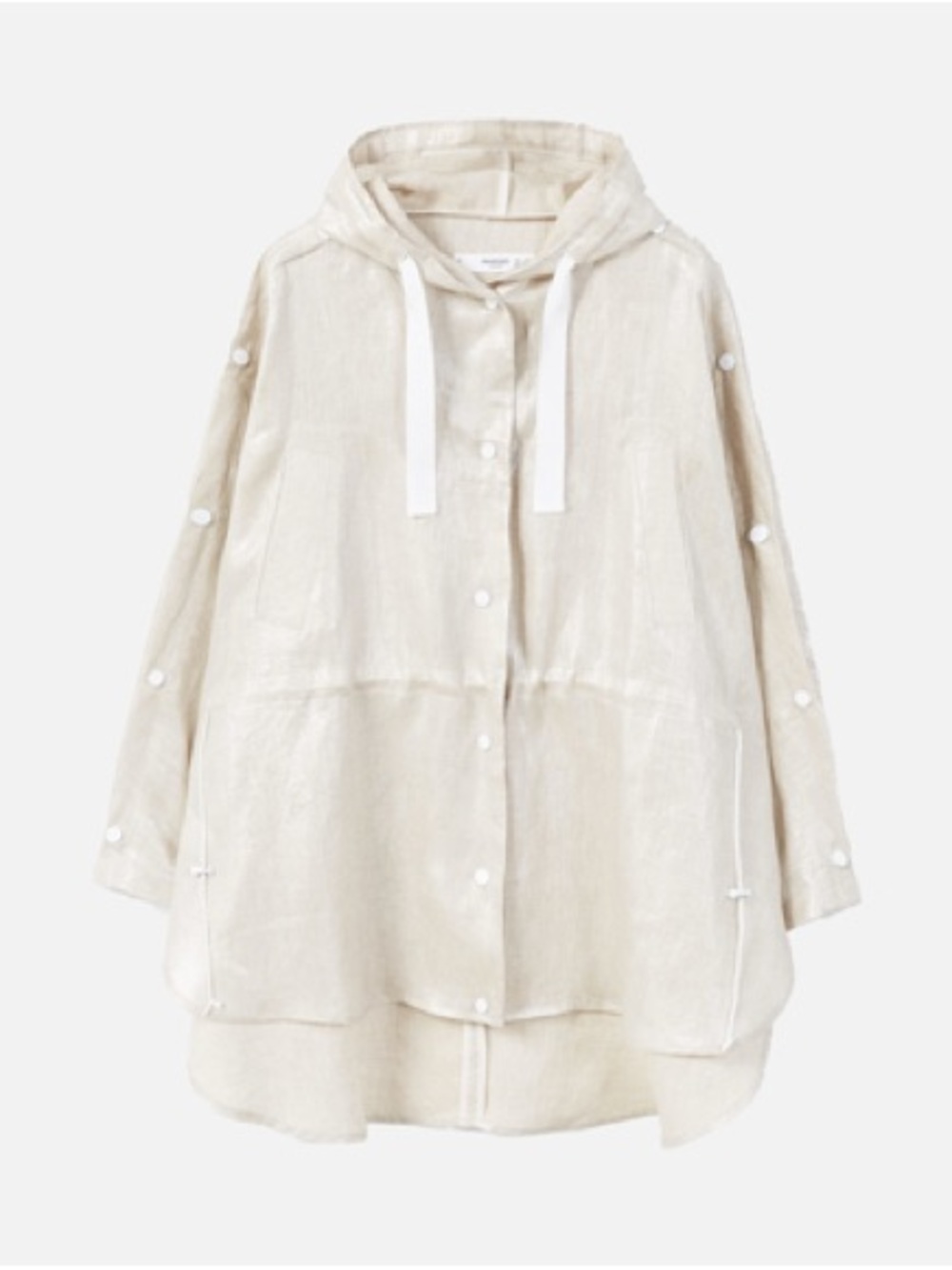 Mango Capa Pinky 100% Linen Metallic Hooded Cape Jacket M/L NWT Rare